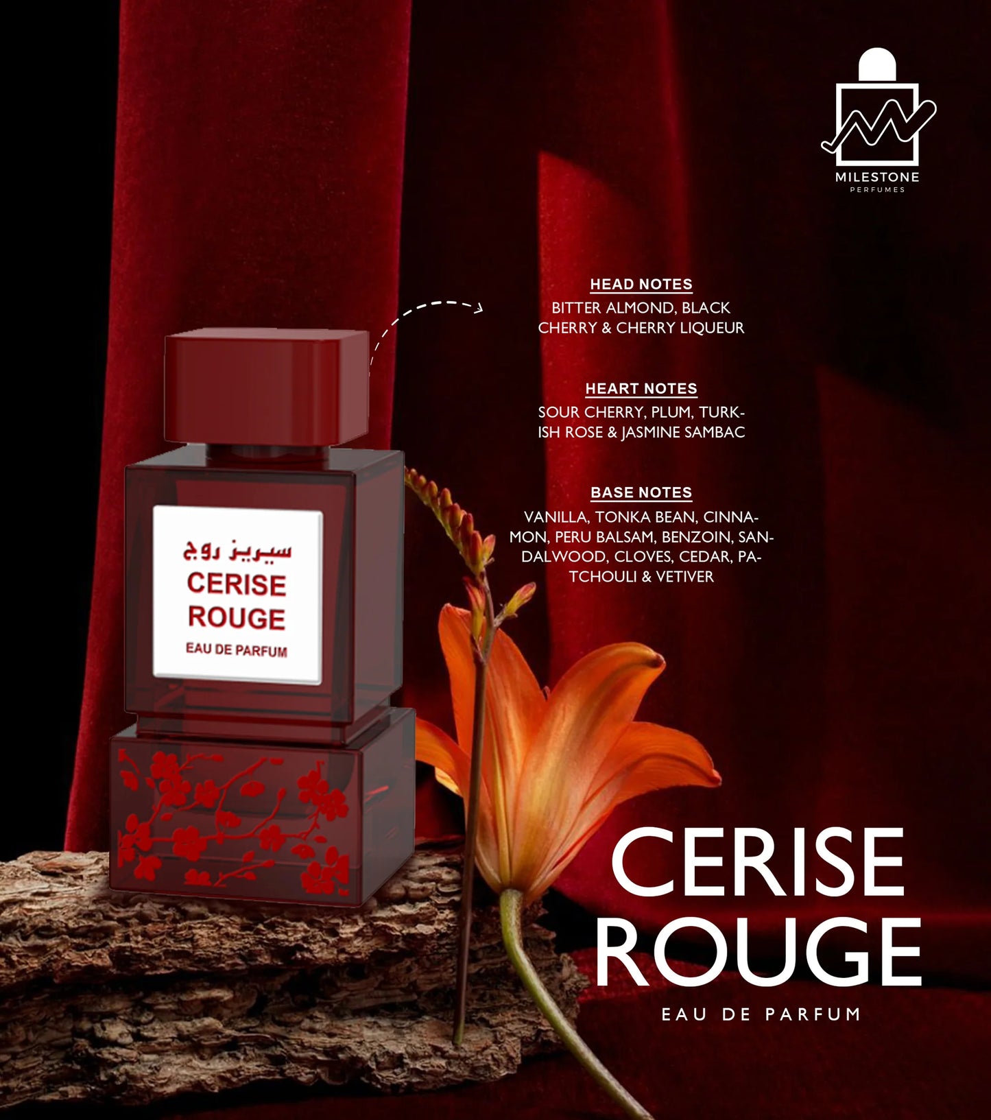 Apa de parfum Milestone Cerise Rouge, unisex, 100 ml, note de cirese negre si vanilie