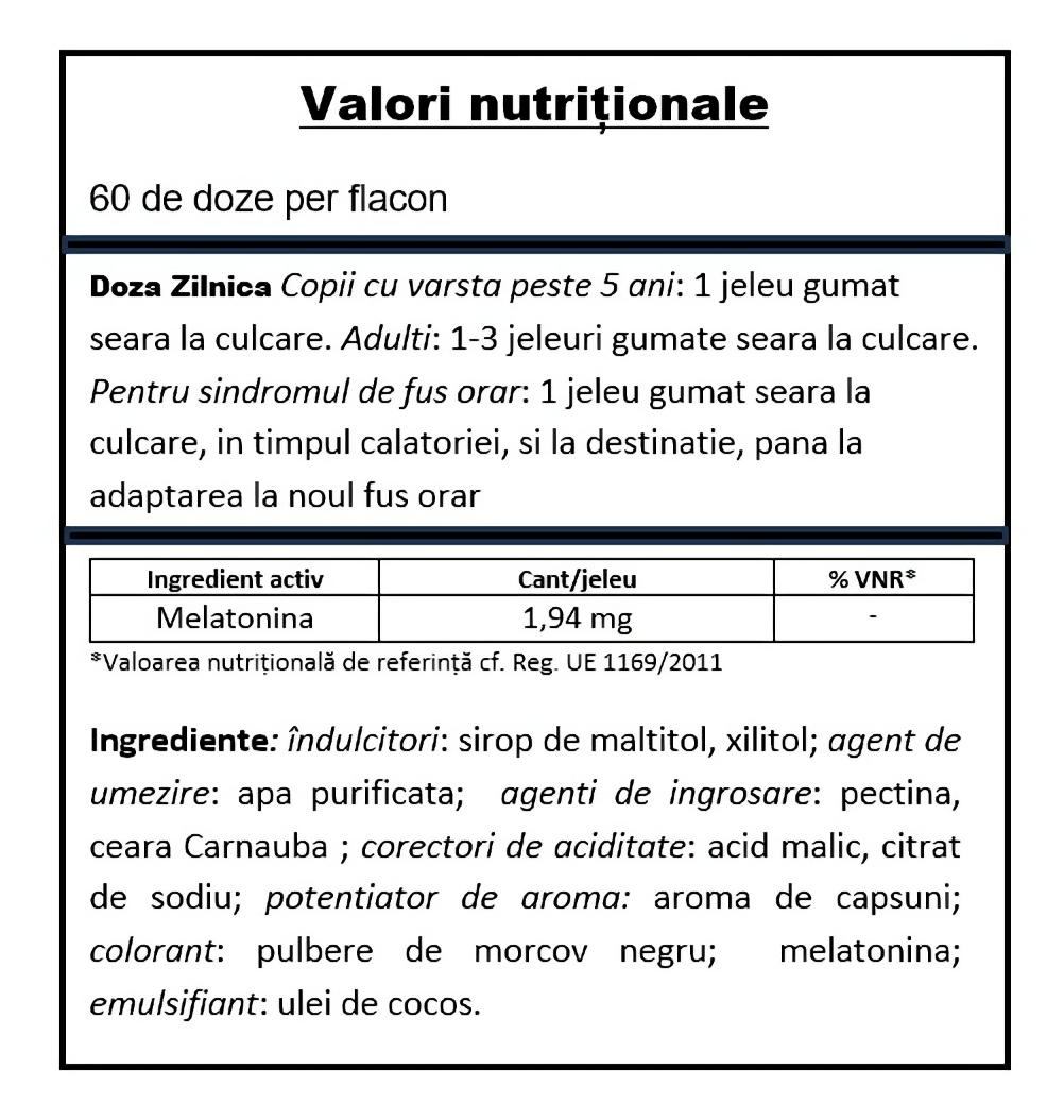 YUMMEE KIDDY Jeleuri gumate cu melatonină, 1.94mg, 60 bucăți, aromă de căpșuni, fără zahăr