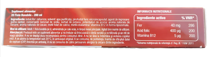 Ferroforce Fiole Buvabile, Fier 40 mg microincapsulat, vitamina B12 infroma Lipozoma si Acid Folic