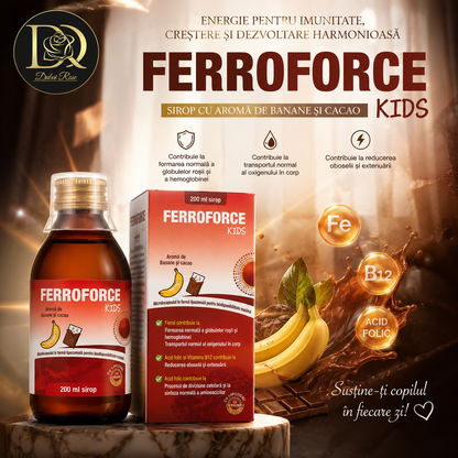 FERROFORCE KIDS Sirop Lipozomal cu Fier 200 ml cu Aromă de Banană și Cacao (Fier, Acid Folic și Vitamina B12)