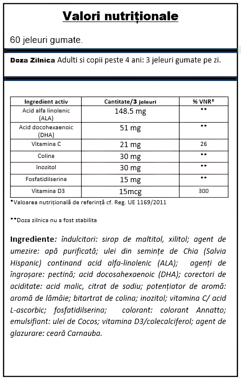 YUMMEE KIDDY Omega 3, 60 jeleuri gumate vegane, gust de lămâie, fără zahăr, pentru adulți și copii