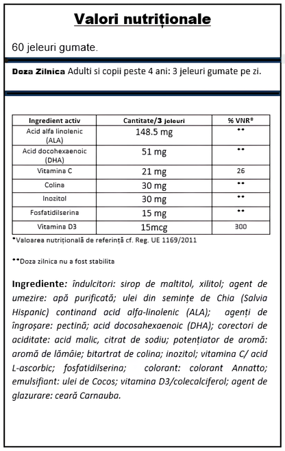 YUMMEE KIDDY Omega 3, 60 jeleuri gumate vegane, gust de lămâie, fără zahăr, pentru adulți și copii