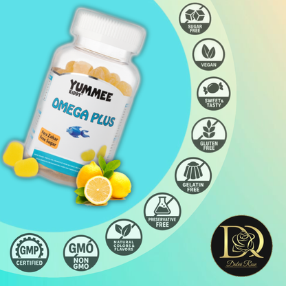 YUMMEE KIDDY Omega 3, 60 jeleuri gumate vegane, gust de lămâie, fără zahăr, pentru adulți și copii