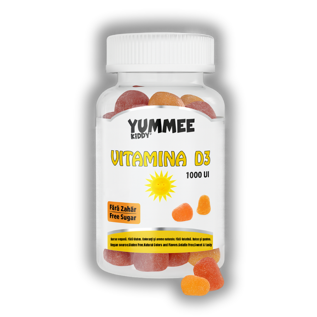 YUMMEE KIDDY Vitamina D3 1000 UI, 60 jeleuri gumate, aromă naturală de mango și căpșuni, fără zahăr