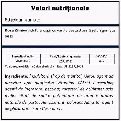 YUMMEE KIDDY Vitamina C, 60 jeleuri gumate, gust portocale, fără zahăr