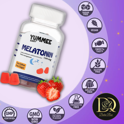 YUMMEE KIDDY Jeleuri gumate cu melatonină, 1.94mg, 60 bucăți, aromă de căpșuni, fără zahăr