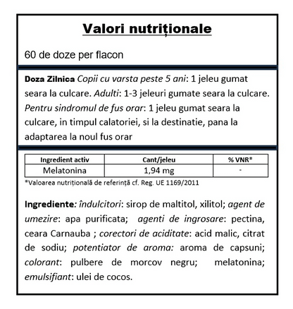 YUMMEE KIDDY Jeleuri gumate cu melatonină, 1.94mg, 60 bucăți, aromă de căpșuni, fără zahăr