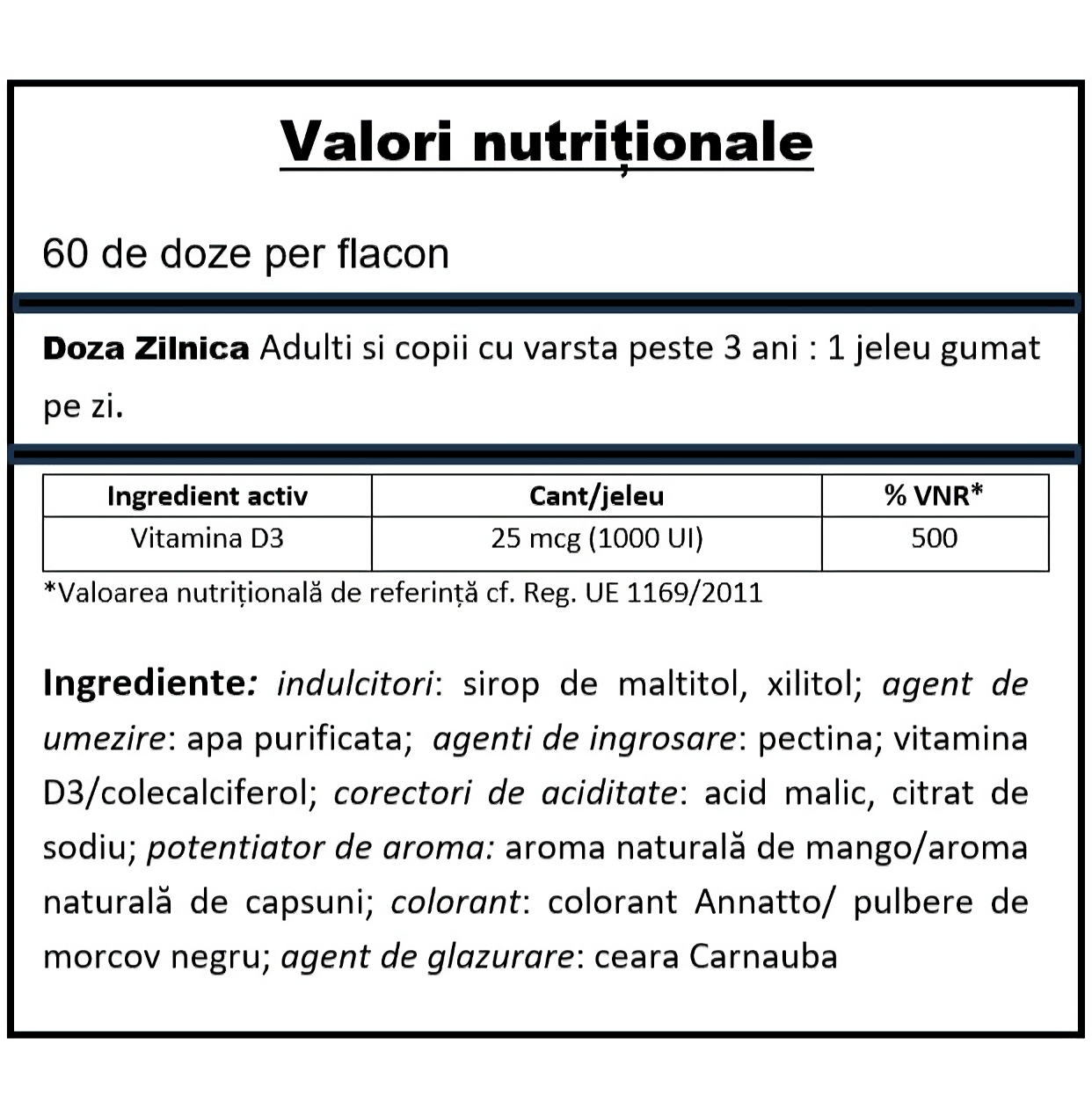 YUMMEE KIDDY Vitamina D3 1000 UI, 60 jeleuri gumate, aromă naturală de mango și căpșuni, fără zahăr